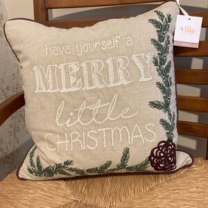 Merry Christmas embroidered and painted pillow